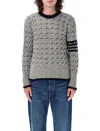 Thom Browne Textured Knit Sweater With Distinctive Stripe Detail In Lt Grey