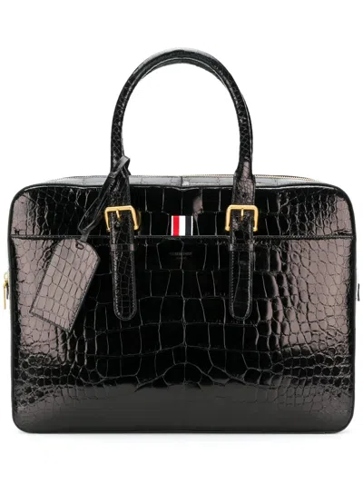 Thom Browne Alligator Leather Business Bag In Black