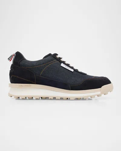 Thom Browne Alumni Tech Denim Low-top Sneakers In Black