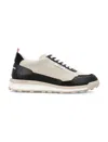 THOM BROWNE MEN'S SALT AND PEPPER COTTON ALUMNI TRAINERS FOR SS24