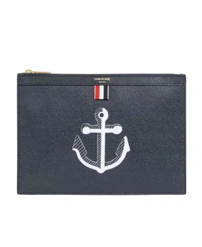 Thom Browne Anchor Embroidered Clutch In White