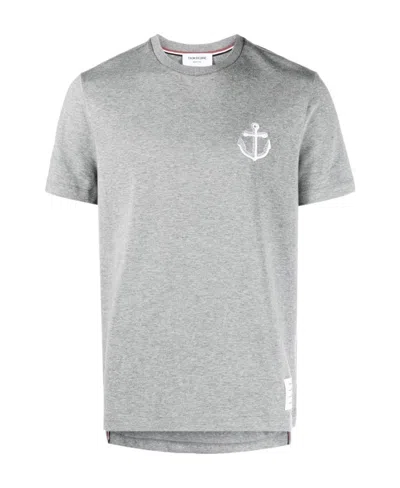 Thom Browne Anchor-embroidered Cotton T-shirt In Gray