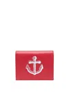 Thom Browne Anchor-embroidered Leather Cardholder In Red