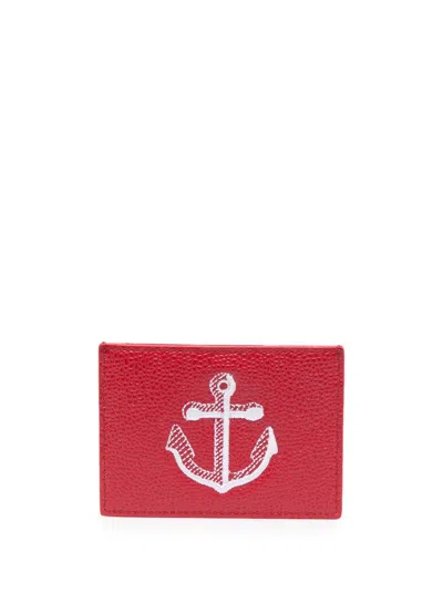 THOM BROWNE ANCHOR-EMBROIDERED LEATHER CARDHOLDER