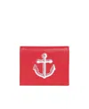 Thom Browne Anchor-embroidered Leather Cardholder In Red