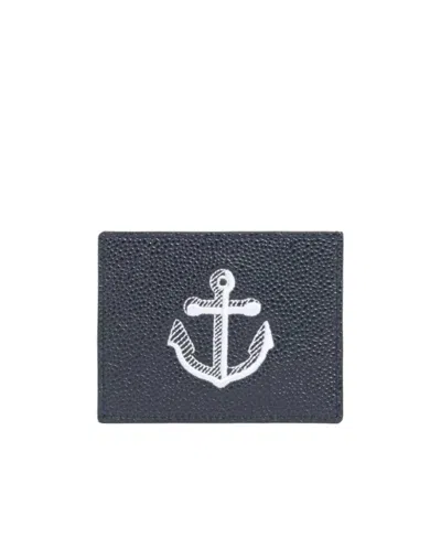 Thom Browne Anchor-embroidered Leather Cardholder In Black