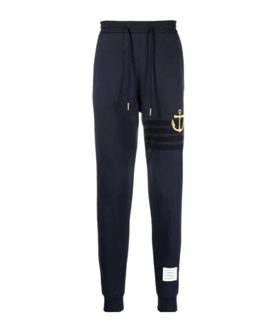 Thom Browne Anchor-embroidery Cotton Track Pants In Black