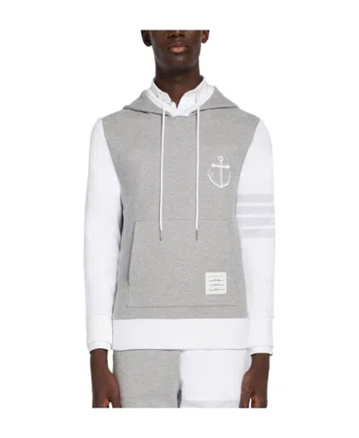 Thom Browne Anchor-embroidery Panelled Hoodie In Gray