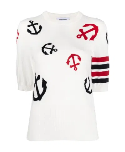Thom Browne Anchor Intarsia Knit Top In White