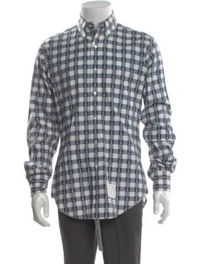 Pre-owned Thom Browne Anchor Plaid Print Shirt In Blue