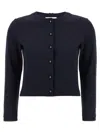 Thom Browne Cropped Black Cardigan With Button Anchor Motifs In Blue