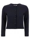 Thom Browne Cropped Black Cardigan With Button Anchor Motifs In Blue