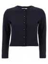 Thom Browne Cropped Black Cardigan With Button Anchor Motifs In Blue