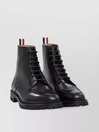 Thom Browne Ankle Length Lug Sole Boots With Pull Tab