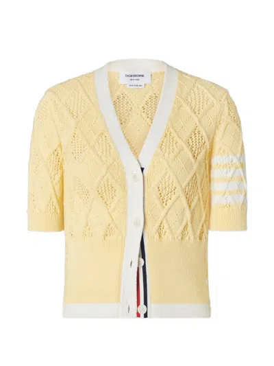 Thom Browne Argyle 4-bar Cardigan In Yellow