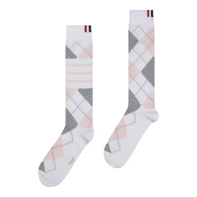 Thom Browne Argyle 4-bar Mid Calf Socks Women In White