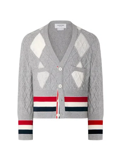 Thom Browne Argyle Intarsia Cardigan In Gray