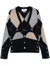 Thom Browne Navy Argyle Intarsia Cashmere V Neck Cardigan In Multi