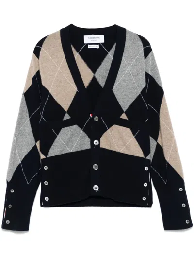 THOM BROWNE ARGYLE INTARSIA CASHMERE CARDIGAN