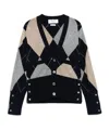 Thom Browne Navy Argyle Intarsia Cashmere V Neck Cardigan In Multi