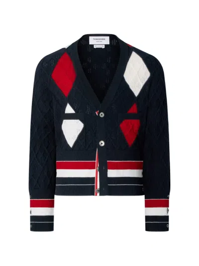 Thom Browne Argyle Intarsia Cashmere Cardigan In Black