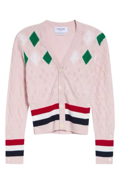 Thom Browne Argyle Intarsia Cashmere Pointelle Cardigan In Multi