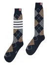 Thom Browne Argyle Knee-high Socks Stripe Detailing In Brown