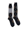 Thom Browne Argyle Knee-high Socks Stripe Detailing In Brown