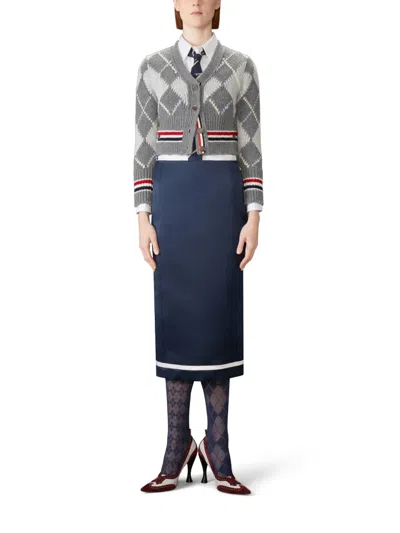 Thom Browne Argyle Intarsia Merino Wool Shrunken Cardigan Women In Gray
