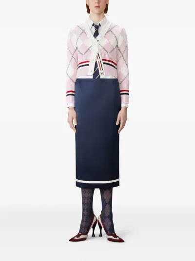 Thom Browne Argyle Intarsia Merino Wool Shrunken Cardigan Women In Pink