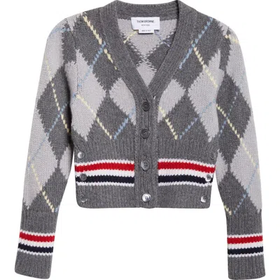 THOM BROWNE THOM BROWNE ARGYLE INTARSIA SHRUNKEN VIRGIN WOOL BLEND CARDIGAN