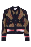 Thom Browne Argyle Intarsia Shrunken Virgin Wool Blend Cardigan In Multi