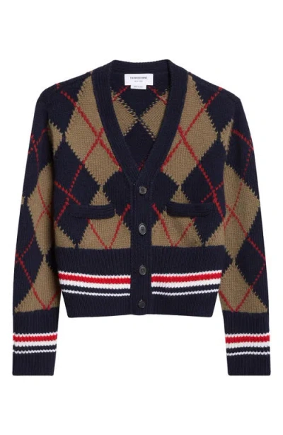Thom Browne Argyle Intarsia Shrunken Virgin Wool Blend Cardigan In Multi