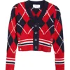 Thom Browne Argyle Intarsia Shrunken Virgin Wool Blend Cardigan In Multi