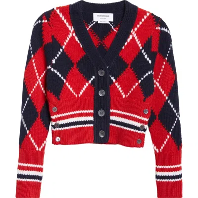 THOM BROWNE THOM BROWNE ARGYLE INTARSIA SHRUNKEN VIRGIN WOOL BLEND CARDIGAN