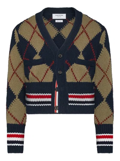 Thom Browne Argyle-intarsia V-neck Cardigan In Black