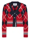 Thom Browne Argyle Intarsia Shrunken Virgin Wool Blend Cardigan In Red