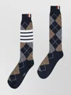 Thom Browne Argyle Knee-high Socks Stripe Detailing In Brown
