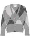 Thom Browne Gray Argyle Intarsia Cashmere V Neck Cardigan