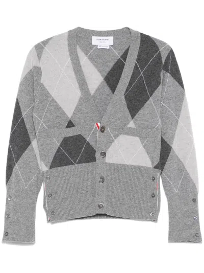 THOM BROWNE ARGYLE-PATTERN CASHMERE CARDIGAN