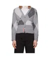 Thom Browne Gray Argyle Intarsia Cashmere V Neck Cardigan In Gray