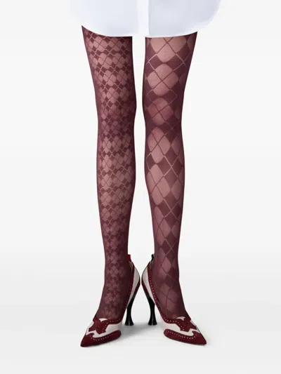 Thom Browne Argyle-pattern Sheer Tights In Red