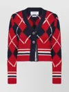 Thom Browne Argyle Intarsia Shrunken Virgin Wool Blend Cardigan In Red