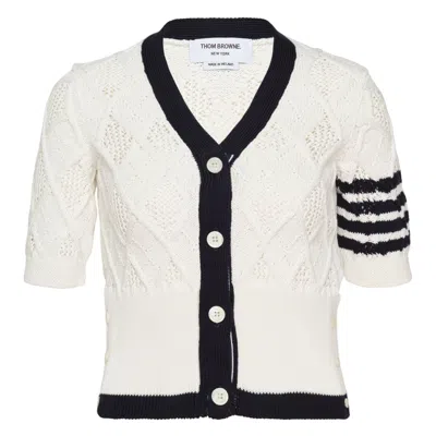 Thom Browne Argyle Pointelle Cable Cardigan In Multi
