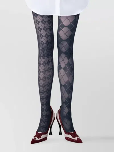 THOM BROWNE ARGYLE SHEER TIGHTS AND MESH PANTIES