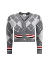 Thom Browne Argyle Intarsia Shrunken Virgin Wool Blend Cardigan In Gray
