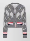 Thom Browne Argyle V Neck Cardigan In Merino Wool In Animal Print
