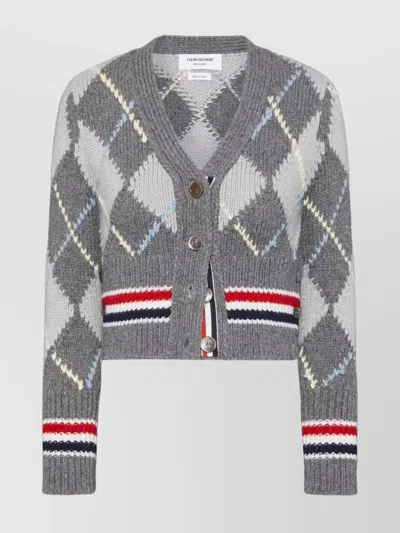 Thom Browne Argyle V Neck Cardigan In Merino Wool In Animal Print