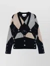 Thom Browne Navy Argyle Intarsia Cashmere V Neck Cardigan In Multi