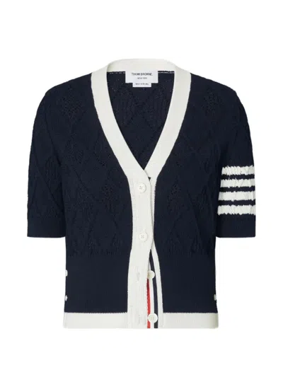 Thom Browne Argyle-knit Cardigan In Blue